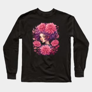 Pink dahlias flower girl Long Sleeve T-Shirt